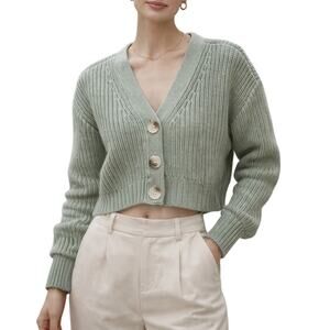The Drop Sage Green Ribbed Knit Cropped Cardigan | XS | New With Tags